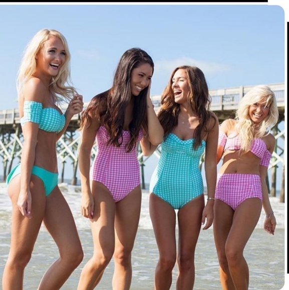 ✅️ NWT. Lauren James coral pink gingham one piece. Very Barbie style! - Picture 2 of 7